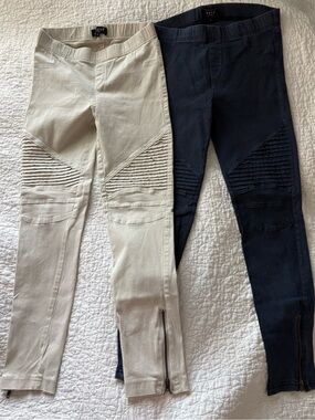 Bundle of 2 Beulah Style Moto Biker leggings- Cream and Darkwash Navy